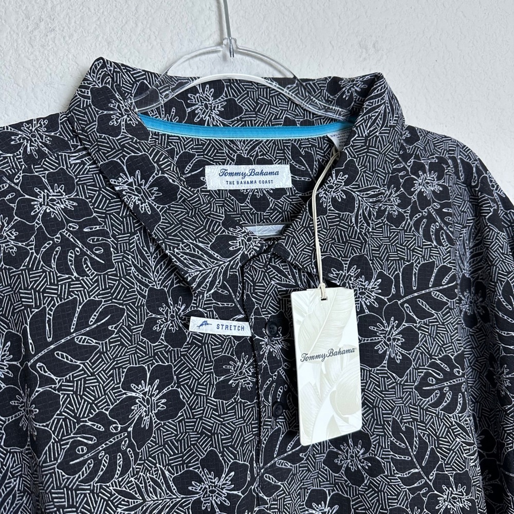 NEW Tommy Bahama Mens 3XLT IslandZone Bahama Coast Aloha Geo Black Shirt Comfort
